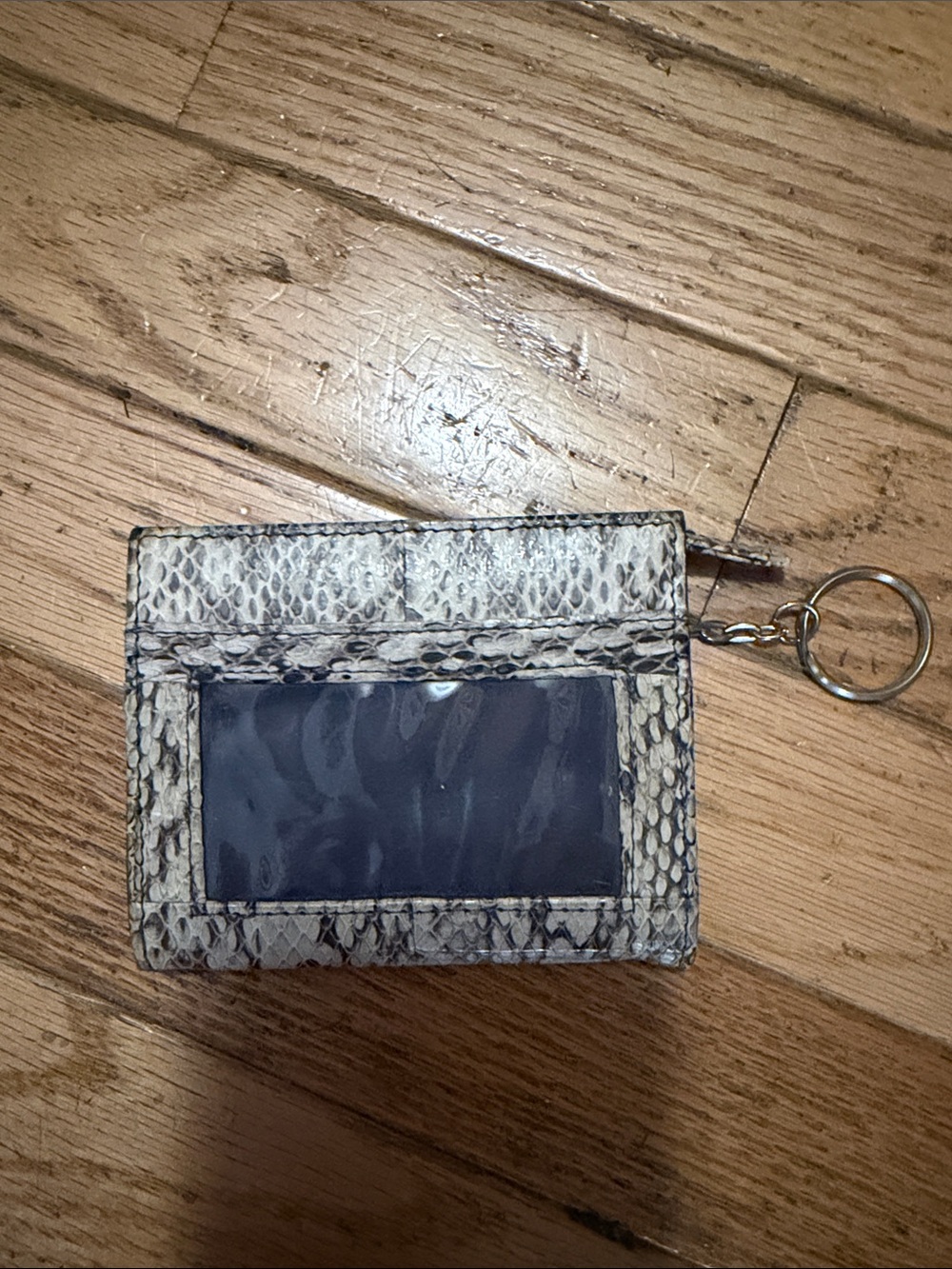 Handsome Card and ID display Holder Key Ring - Snake skin Neutral tones